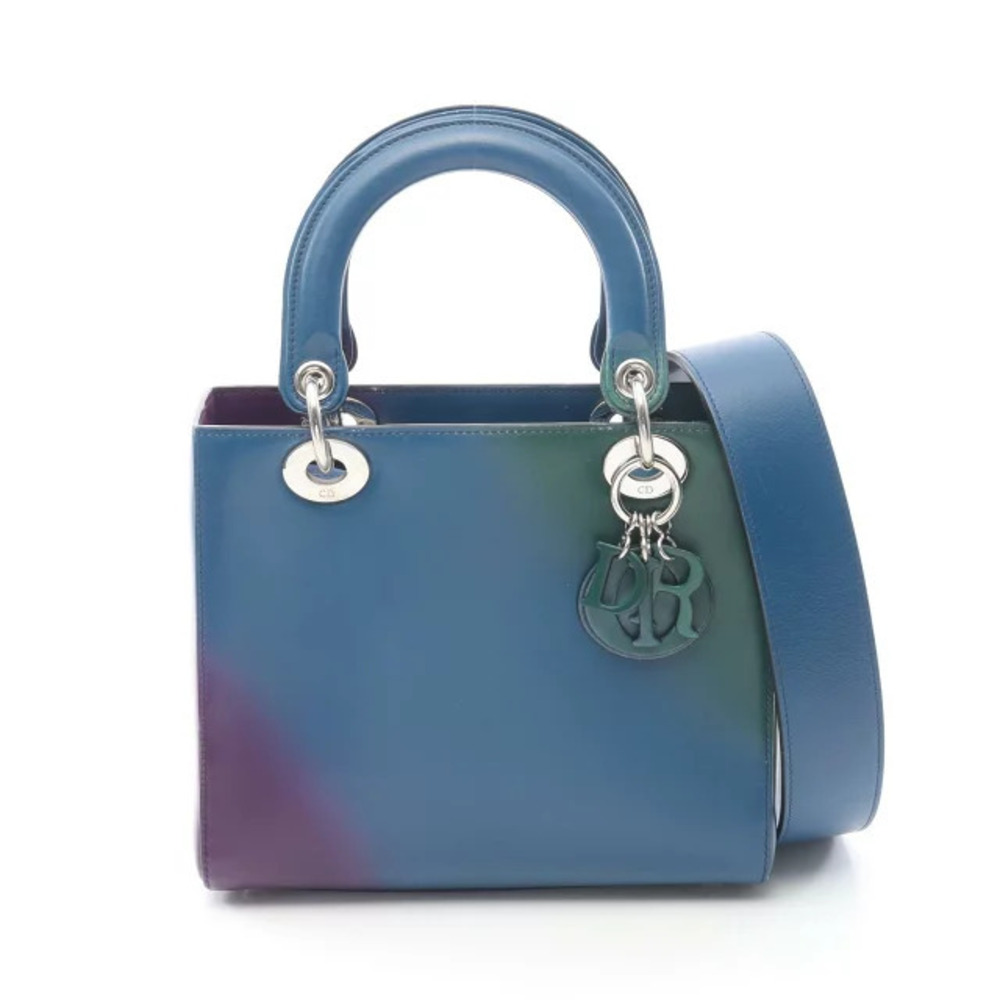 Dior LADY Handbag Leather Blue Green Purple